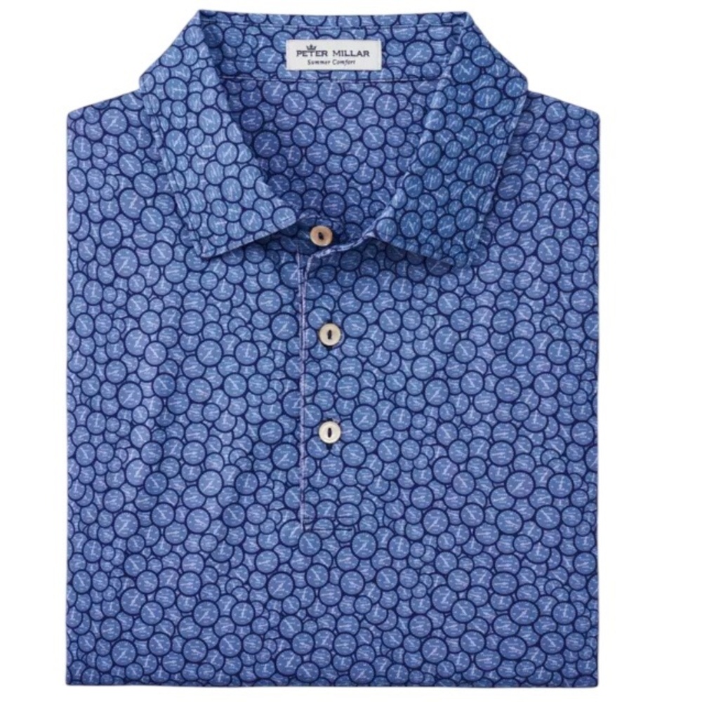 Peter Millar Runner Performance Wear Short Sleeve Golf Polo Shirt Blue Men's XL
